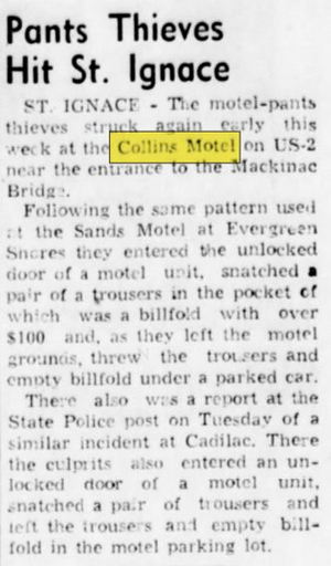 Collins Motel - June 1962 Article On Pants Robbery